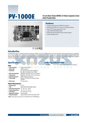 PV-1000E datasheet - 16-ch Real-Time MPEG-4 Video Capture Card with PowerView