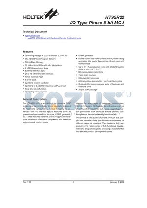 HT95R22 datasheet - I/O Type Phone 8-bit MCU