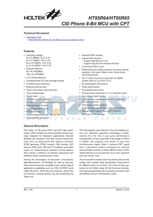 HT95R64 datasheet - CID Phone 8-Bit MCU with CPT