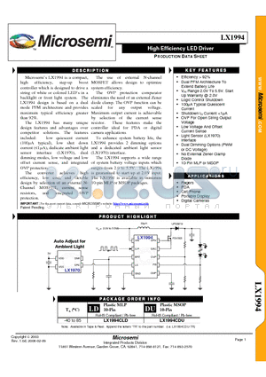 LX1994CDU datasheet - High Efficiency LED Driver