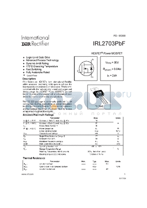 IRL2703PBF datasheet - HEXFET Power MOSFET