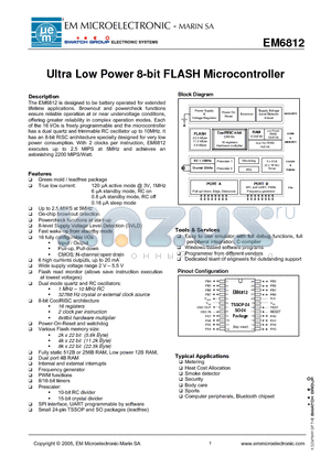 EM6812WS27 datasheet - Ultra Low Power 8-bit FLASH Microcontroller