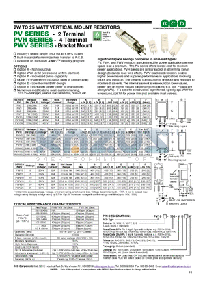 PV10-R010 datasheet - 2W TO 25 WATT VERTICAL MOUNT RESISTORS