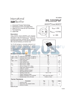 IRL3202PBF datasheet - HEXFET POWER MOSFET