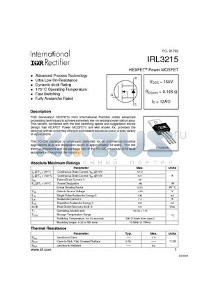 IRL3215 datasheet - HEXFET Power MOSFET