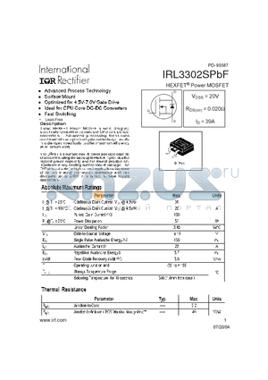 IRL3302SPBF datasheet - HEXFET Power MOSFET