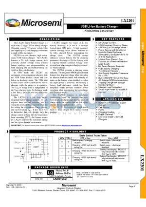 LX2201CLQ datasheet - USB Li-Ion Battery Charger