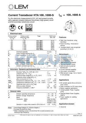 HTA400-S datasheet - Current Transducer