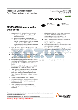 MPC5601DXLH datasheet - Up to 256 KB on-chip Code Flash supported with Flash controller and ECC