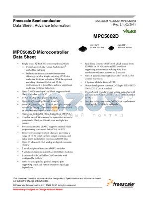 MPC5601DXLL datasheet - Up to 256 KB on-chip Code Flash supported with Flash controller and ECC