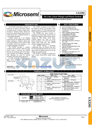 LX2202CLQ datasheet - TM 2A Li-Ion Linear Charger and Power Control