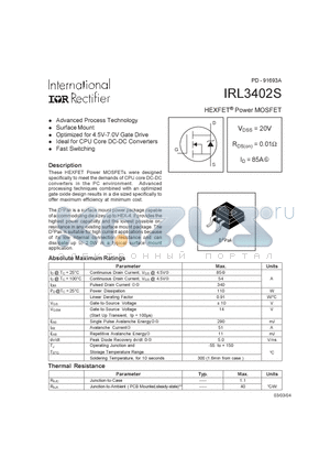 IRL3402S datasheet - HEXFET Power MOSFET