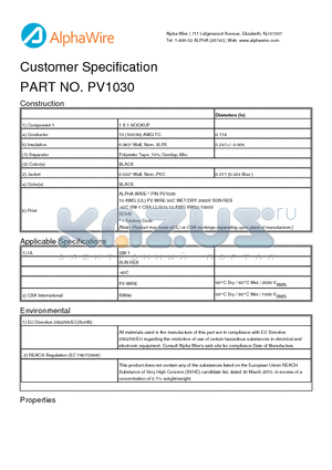 PV1030 datasheet - Customer Specification