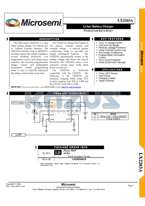 LX2203A datasheet - Li-Ion Battery Charger