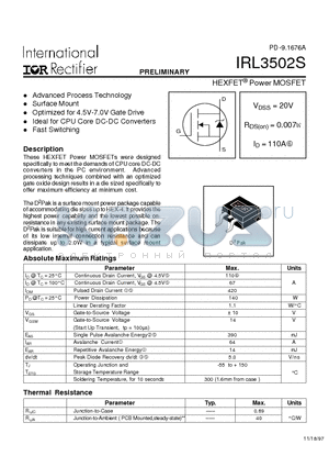 IRL3502S datasheet - HEXFET Power MOSFET