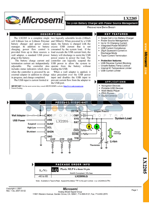 LX2205 datasheet - 1A Li-Ion Battery Charger with Power Source Management