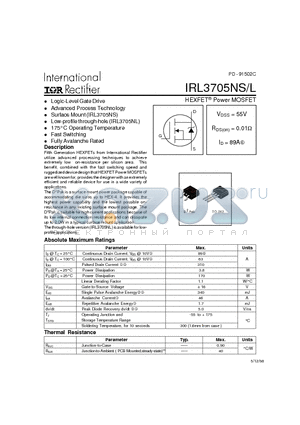 IRL3705NS datasheet - HEXFET Power MOSFET