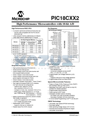 PIC18CXX2_13 datasheet - High Performance Microcontrollers with 10-bit A/D