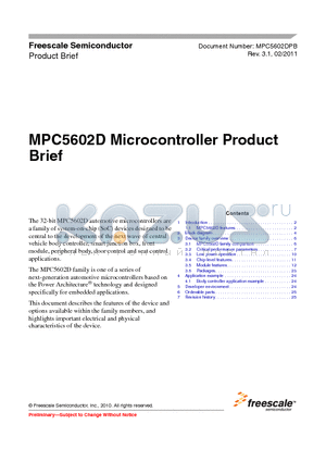 MPC5602DPB datasheet - MPC5602D Microcontroller Product Brief
