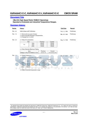 K6R4004C1C-I10 datasheet - 1Mx4 Bit High Speed Static RAM(5V Operating).