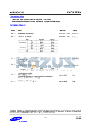 K6R4004C1D-JC0810 datasheet - 1Mx4 Bit High Speed Static RAM(5.0V Operating)