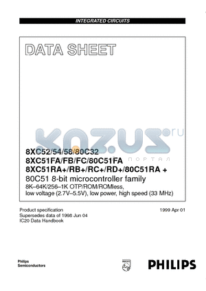 P80C54UBAA datasheet - 8-bit CMOS (low voltage, low power and high speed) microcontroller families