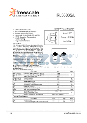 IRL3803L datasheet - HEXFET^ Power MOSFET