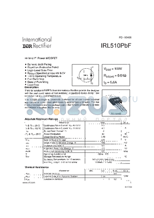 IRL510PBF datasheet - HEXFET POWER MOSFET