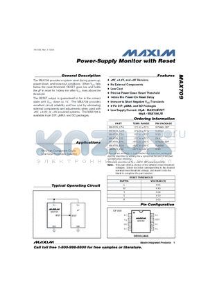 MAX709_CSA datasheet - Power-Supply Monitor with Reset