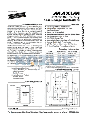 MAX712-MAX713 datasheet - NiCd/NiMH Battery Fast-Charge Controllers