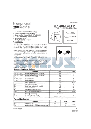 IRL540NLPBF datasheet - HEXFET Power MOSFET