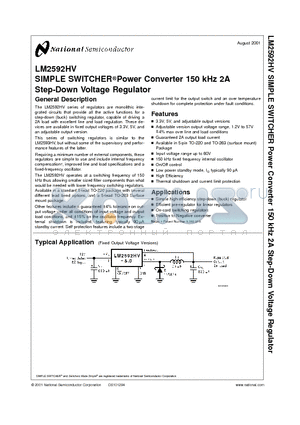 LM2592HVT-3.3 datasheet - SIMPLE SWITCHER Power Converter 150 kHz 2A Step-Down Voltage Regulator