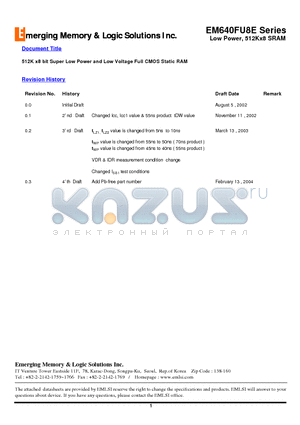 EM681FS32AW-10L datasheet - 512K x8 bit Super Low Power and Low Voltage Full CMOS Static RAM