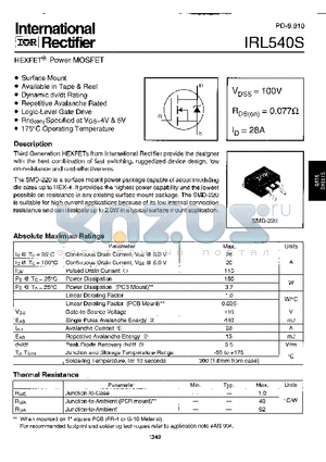 IRL540S datasheet - HEXFET POWER MOSFET