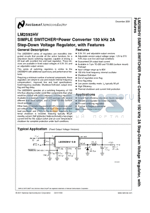 LM2593HVT-5.0 datasheet - SIMPLE SWITCHER Power Converter 150 kHz 2A Step-Down Voltage Regulator, with Features