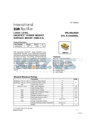 IRL5NJ024 datasheet - LOGIC LEVEL HEXFET POWER MOSFET SURFACE MOUNT (SMD-0.5)