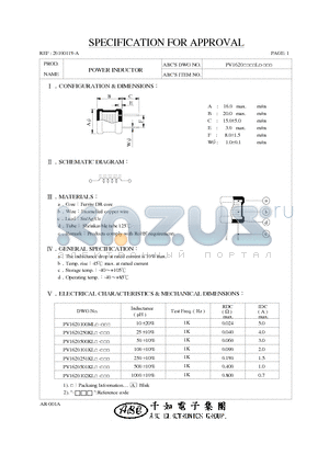 PV1620250KL datasheet - POWER INDUCTOR