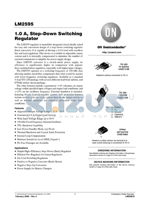 LM2595DSADJR4G datasheet - 1.0 A, Step-Down Switching Regulator