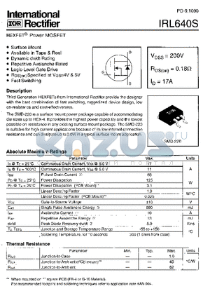 IRL640S datasheet - HEXFET-R POWER MOSFET