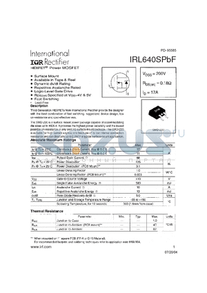 IRL640SPBF datasheet - HEXFET Power MOSFET