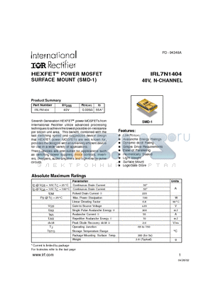 IRL7N1404 datasheet - HEXFET POWER MOSFET SURFACE MOUNT (SMD-1)