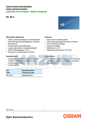 IRL80A datasheet - GaAs-Infrarot-Sendediode