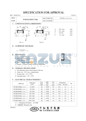 PV1823100ML datasheet - POWER INDUCTOR