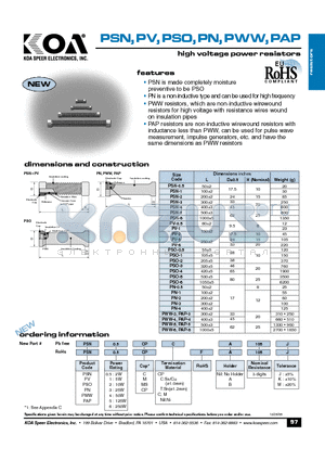 PV1C datasheet - high voltage power resistors