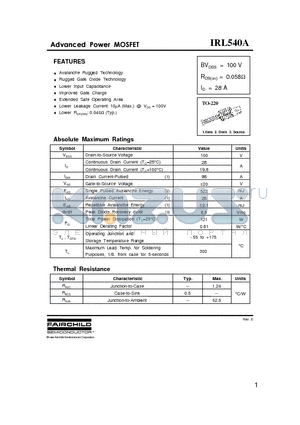 IRL540A datasheet - Advanced Power MOSFET
