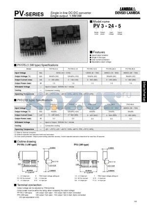 PV1R5-5-12 datasheet - Single in-line DC-DC converter Single output 1.5W/3W