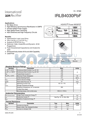 IRLB4030PBF datasheet - HEXFET Power MOSFET