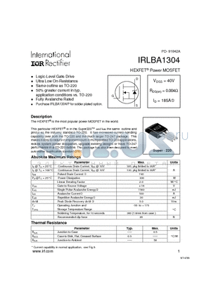 IRLBA1304 datasheet - Power MOSFET