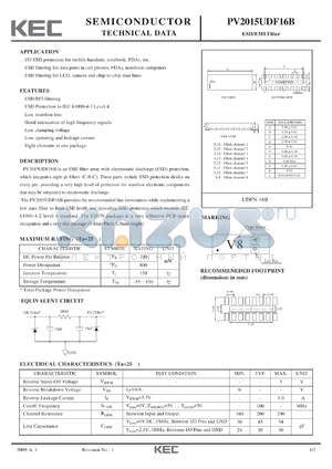 PV2015UDF16B datasheet - ESD/EMI Filter