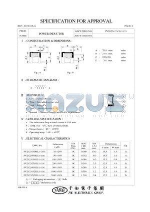 PV2023501KL datasheet - POWER INDUCTOR